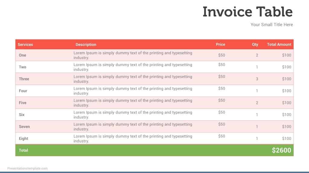 invoice table in powerpoint