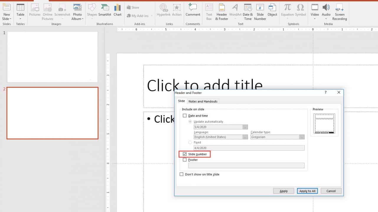 How to add slide number in Powerpoint