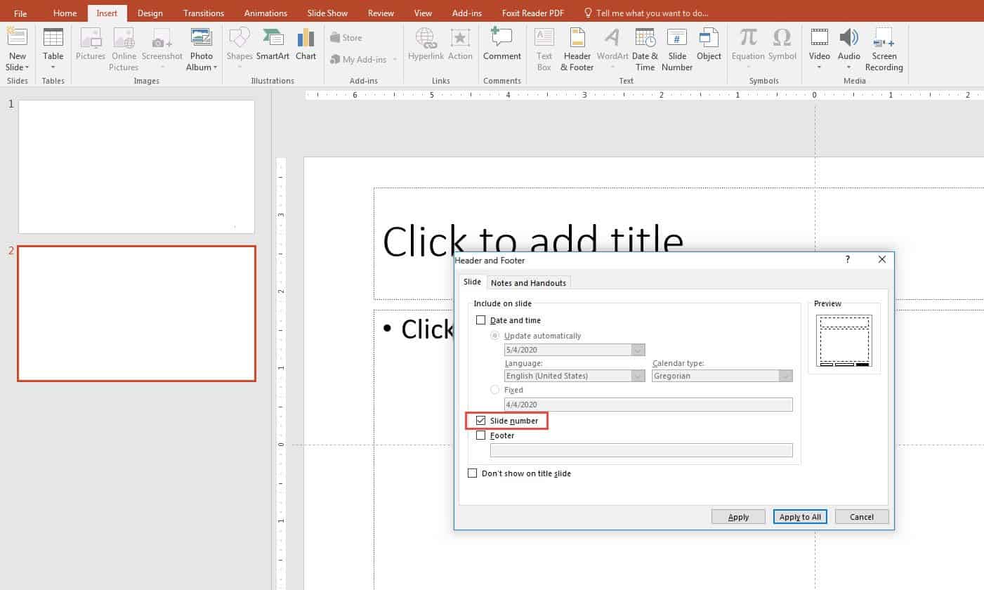 How to add slide number in Powerpoint